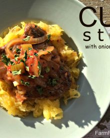 Pan-seared Cube Steak with onions & tomatoes -crock pot friendly!