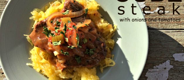 Pan-seared Cube Steak with onions & tomatoes -crock pot friendly!